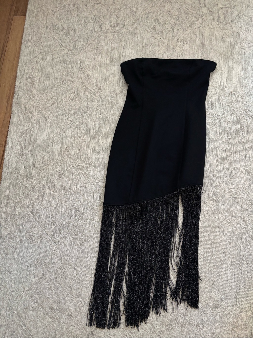 superdown Strapless Black Fringe Midi Dress